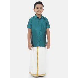 Ramraj Boys Short Sleeves Pure Cotton Shirt With Dhoti-picture-29