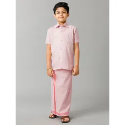 Ramraj Boys Short Sleeves Tissue Shirt With Veshti-picture-29