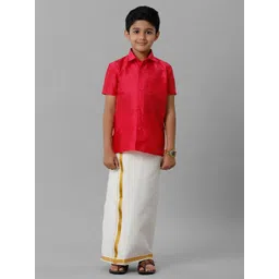 Ramraj Boys Slik Cotton Shirt with Dhoti image 1