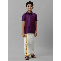 Ramraj Boys Slik Cotton Shirt with Golden Zari Dhoti-picture-21