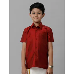 Ramraj Boys Spread Collar Solid Silk Casual Shirt-picture-39