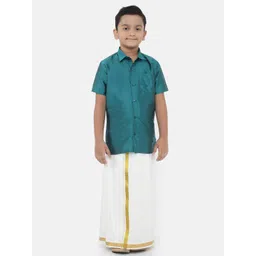 Ramraj Boys Teal & White Shirt with Dhoti-picture-40