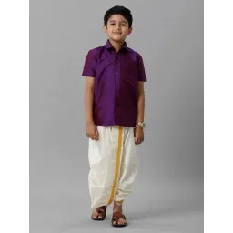 Ramraj Boys Violet Cream Shirt & Dhoti Set-image-35