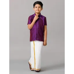 Ramraj Boys Violet White Shirt & Dhoti Set-image-8