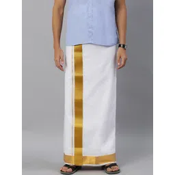 Ramraj Men Cotton White Solid Gold Jari Border Double Layer Dhoti-picture-15