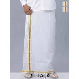 Ramraj Men Pack Of 2 Pure Cotton Dhotis With Zari Border-picture-23