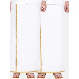 Ramraj Men Pack of 2 Pure Cotton Dhotis Zari Border-picture-30