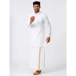 RAMRAJ Men White Pure Cotton Kurta with Dhoti Combo-picture-10