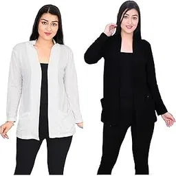 ramya collection RAMYA COLLECTIONWomen's Cotton Blend Shawl Collar Pocket Shrug Ccombo-picture-37