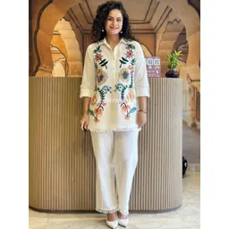 Ramyka Embroidered Pure Cotton Shirt Collar Shirt With Trousers Co-Ords-picture-21