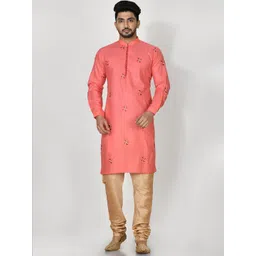 RANAK Floral Embroidered Mandarin Collar Cotton Kurta-picture-13