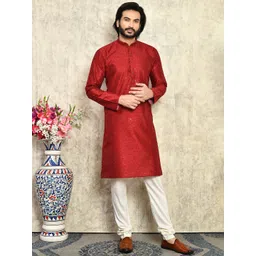 RANAK Floral Embroidered Mandarin Collar Sequinned Art Silk Straight Kurta With Churidar-picture-10