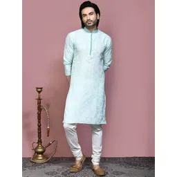 RANAK Mandarin Collar Floral Embroidered Regular Cotton Straight Kurta-picture-12