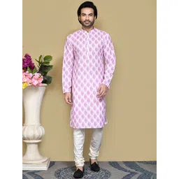 RANAK Men Floral Embroidered Regular Pure Cotton Kurta with Pyjamas-picture-22