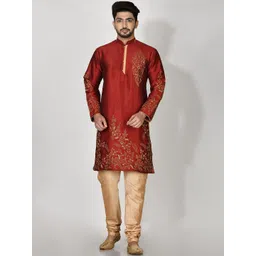 RANAK Men Floral Embroidered Regular Thread Work Kurta with Pyjamas-picture-17