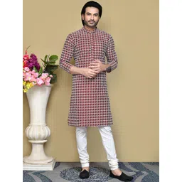RANAK Men Floral Embroidered Regular Thread Work Pure Cotton Kurta with Pyjamas-picture-18