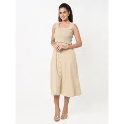 R&B Beige Cotton Fit & Flare Dress-picture-13
