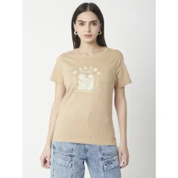 R&B Beige Cotton Graphic Print Regular Fit T-Shirt-picture-18