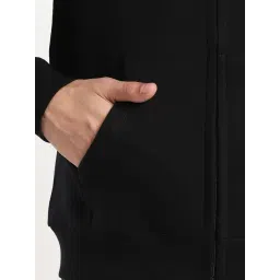 R&B Black Cotton Regular Fit Hooded Jacket image 4