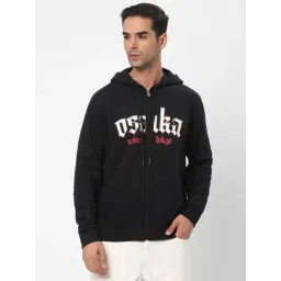 R&B Black Cotton Regular Fit Self Pattern Hooded Jacket-picture-19