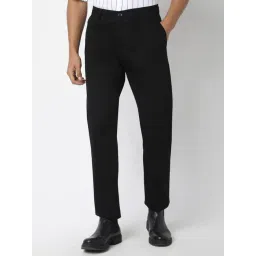 R&B Black Cotton Slim Fit Trousers-picture-38