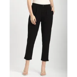 R&B Black Polyester Regular Fit Mid Rise Trousers-picture-30