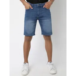 R&B Blue Cotton Regular Fit Distressed Shorts-picture-12