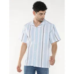 R&B Blue Cotton Regular Fit Striped Shirt-picture-22