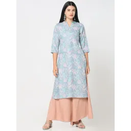 R&B Blue Polyester Printed Straight Kurta-picture-19