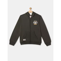 R&B Boys Typography Printed Hooded Cotton Open Front Jacket With Zip Detail-picture-21