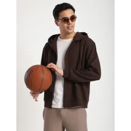 R&B Brown Cotton Regular Fit Hooded Jacket-picture-11