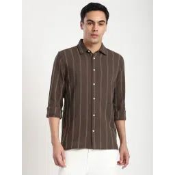 R&B Brown Cotton Regular Fit Striped Shirt-picture-25