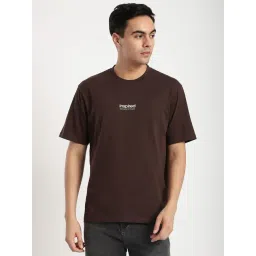 R&B Brown Cotton Relaxed Fit Printed T-Shirt image 1