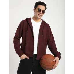 R&B Burgundy Cotton Regular Fit Hooded Jacket-picture-15
