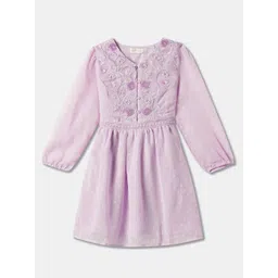 R&B Floral Printed Round Neck Puff Sleeve Sequined Fit and Flare Dress-picture-17