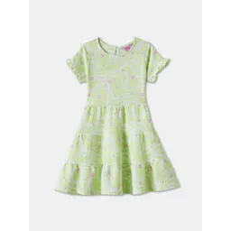 R&B Girls Floral Printed Round Neck Tiered Fit and Flare Dress-image-21