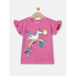 R&B Girls Graphic Printed Extended Sleeves Embellished Cotton Top-picture-52