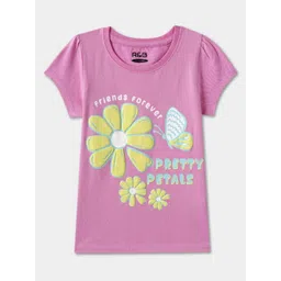 R&B Girls Graphic Printed Round Neck Cotton T-shirt-picture-25