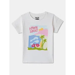 R&B Girls Graphic Printed Round Neck Cotton T-shirt-picture-34