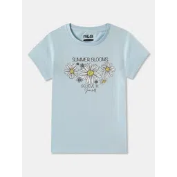 R&B Girls Graphic Printed Round Neck Cotton T-shirt-picture-36