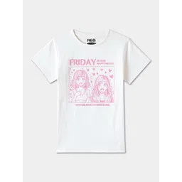 R&B Girls Graphic Printed Round Neck Cotton T-shirt-picture-37