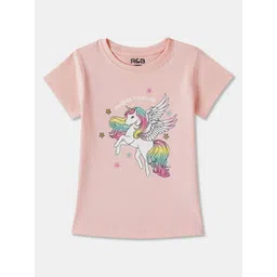 R&B Girls Graphic Printed Round Neck Cotton T-shirt-picture-38