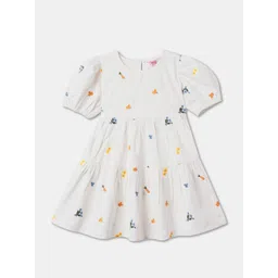 R&B Girls Printed Puff Sleeves Cotton Fit & Flare Dress-picture-25