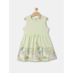 R&B Kids Light Green Floral Print Regular Fit Dress-picture-27