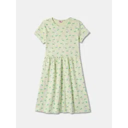 R&B Kids Light Green Floral Print Regular Fit Dress-picture-37