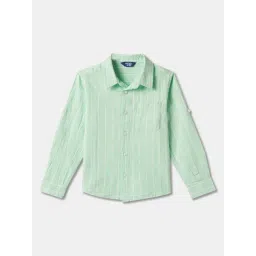R&B Kids Light Green Striped Relaxed Fit Shirt-picture-28
