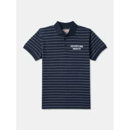 R&B Kids Navy Striped Short Sleeves Regular Fit Polo T-Shirt-picture-30