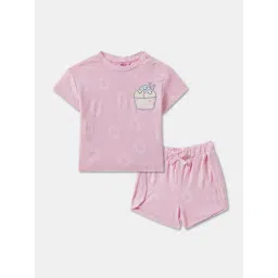 R&B Kids Pink Applique Regular Fit T-Shirt & Shorts Set-picture-35