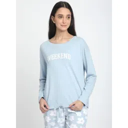 R&B Light Blue Cotton Graphic Print T-Shirt-picture-20