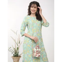 R&B Light Green Viscose Geometric Straight Kurta-picture-11